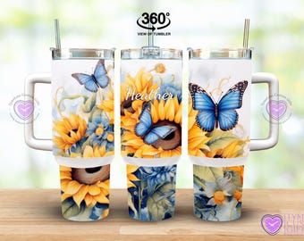 Personalized 40oz Sunflower Tumbler: Custom Floral Daisy Mug, Honeybee Butterfly Gift Baby Cow Bottle