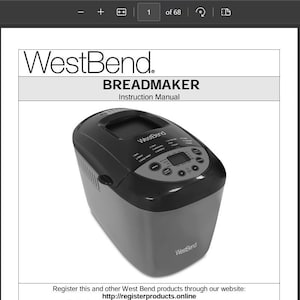 Manual y guía de recetas de la máquina para hacer pan WestBend 47413 (PDF digital)