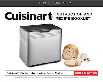 Digital PDF Cuisinart CBK-210 Manual & Recipe Booklet Compact Automatic Bread Maker  PDF