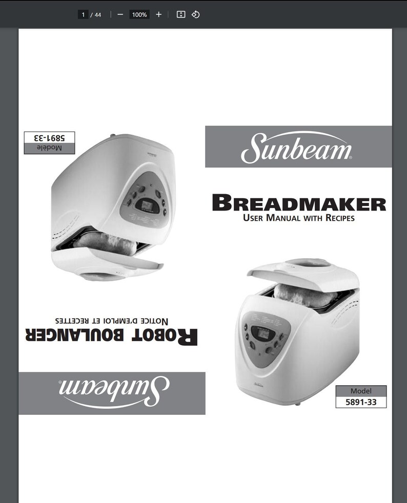 thumbnail image 2 of Sunbeam Bread Machine Instruction Manual – Fits Models 5891, 5895, BM2100, BM2500, BM3400, BM3500 2 of 4