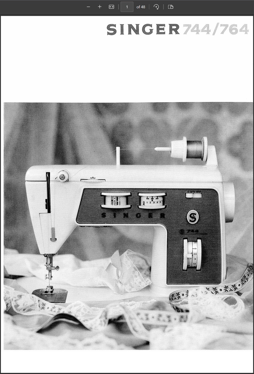 Singer Machine Model 7464 Digital Only PDF Singer Models 744 764 Deluxe Zig Zag Sewing Machine ...