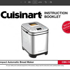 Digital PDF Cuisinart CBK-110 Manual & Recipe Booklet Compact Automatic Bread Maker PDF