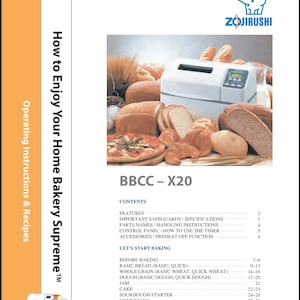 Manual digital en PDF de la panificadora automática Zojrushi BBCC-X20 con recetas (PDF)
