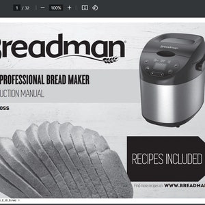 Digital PDF Breadman BK1200SS Manual & Recipe Guide Automatic Bread Maker Model PDF
