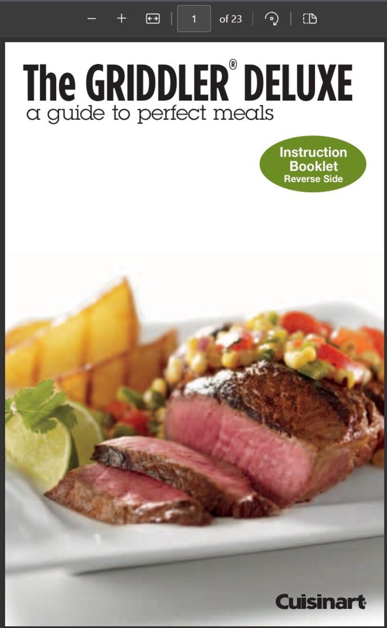 Digital Only Cuisinart GR-150 Series Manual and Recipe Booklet With ...