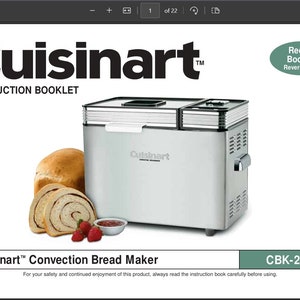 Digital PDF Cuisinart CBK-200 Manual & Recipe Booklet Compact Automatic Bread Maker PDF
