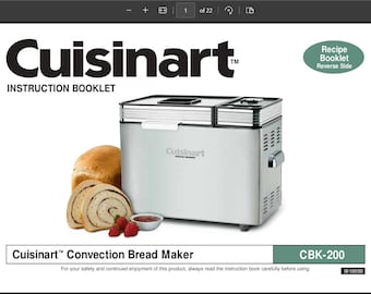Digital PDF Cuisinart CBK-200 Manual & Recipe Booklet Compact Automatic Bread Maker PDF
