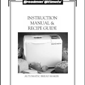 Digital PDF Breadman TR2200C Manual & Recipe Guide Automatic Bread Maker Model  PDF