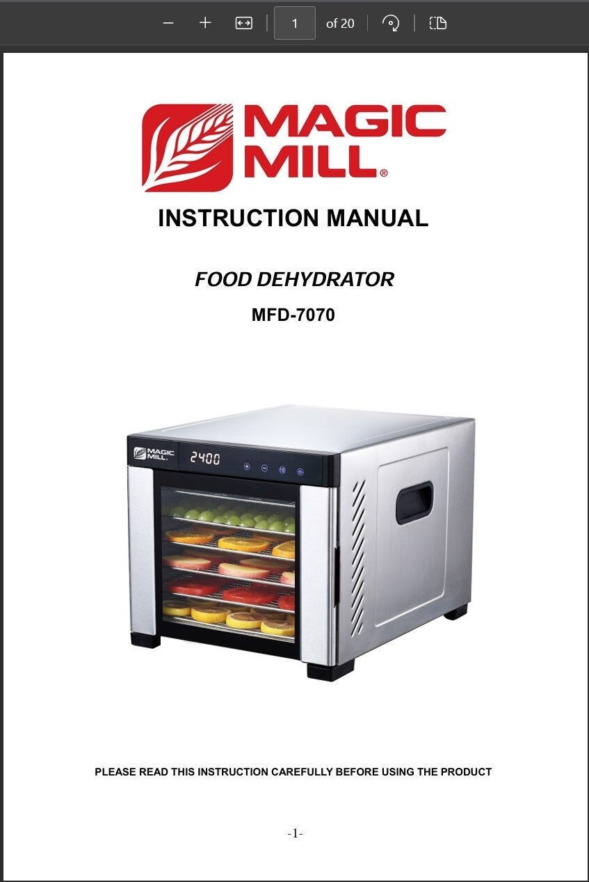 Digital PDF Magic Mill MFD-7070 Manual with Recipes Food Dehydrator PDF