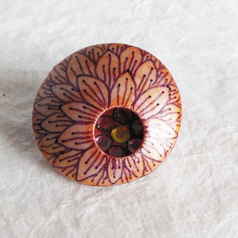 Free Shipping Hand drawn copper blossom focal bead with Etsy