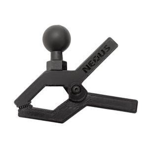 May include: Black clamp with a ball head and the word "NEXUS" printed on it.