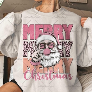 Pink Santa, Leopard Merry Christmas PNG, Pink Christmas Png, Retro Christmas Png, Santa Claus Png, Christmas Sublimation Designs