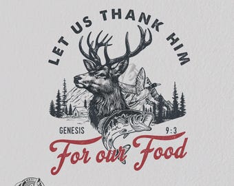 Arte de caza con camuflaje: Démosle gracias por nuestra comida PNG (Descarga digital)
