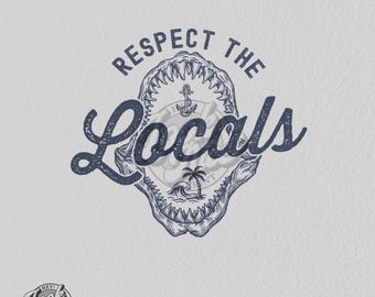 Imagen PNG de tiburón retro: Gráfico de humor playero "Respeta a los lugareños" (Descarga digital)