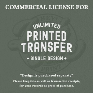 Kommerzielle Lizenz für den Verkauf von gedruckten Transfers | EINZELNES DESIGN