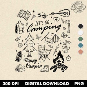 Camping Life Collage PNG Nature Lover T-shirt Design, Campfire Social Club PNG, No City Lights Just Campfire Nights Wildlife, Outdoorsy