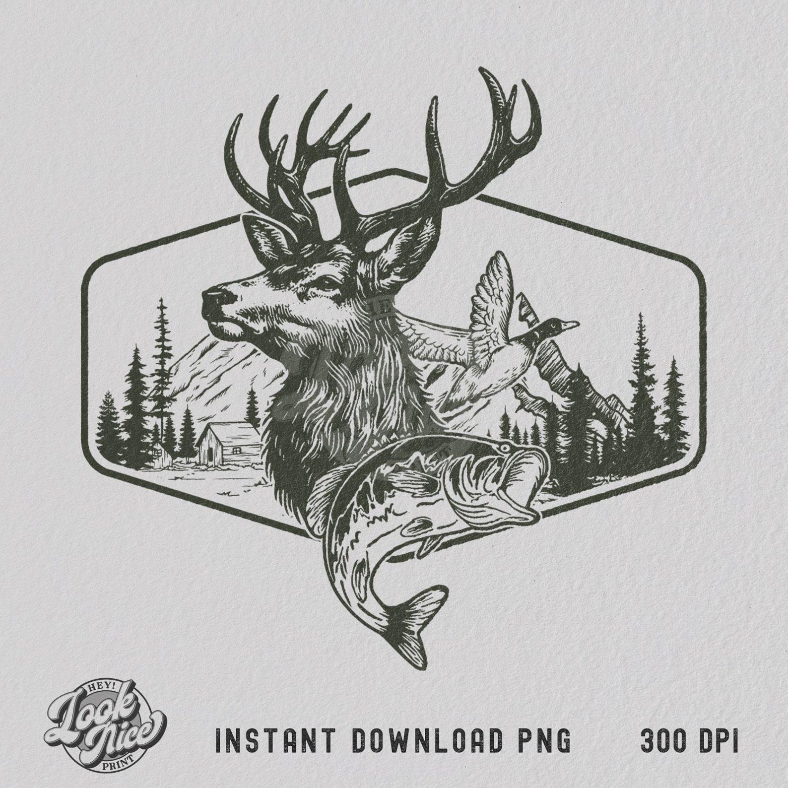 Camo Hunting Art: Deer, Duck, Fish PNG T-shirt Design (digital Download ...