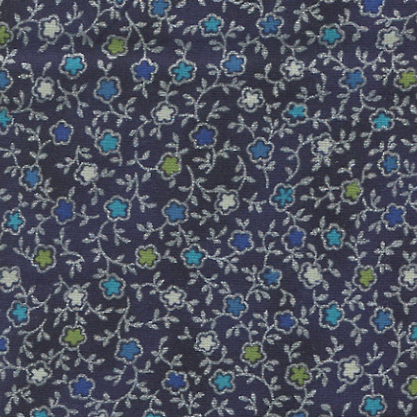 Fabric by Hoffman Fabrics - TALIA MidEastern Style Floral coordinate dark blue green w/Metallic silver