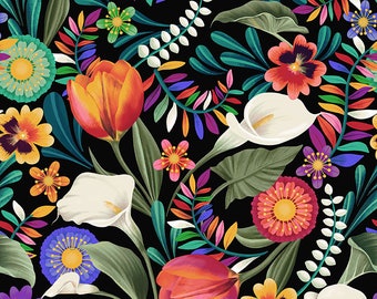 Coral Floral Fresco Prado algodón Acolchado tela Melissa Lowry Clothworks
