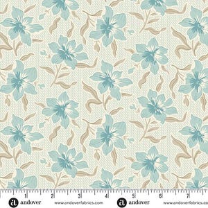 Fabric - Andover Fabrics Sewing Bird Edyta Sitar Laundry Basket Quilts Small blue floral on cream  A-1604 L