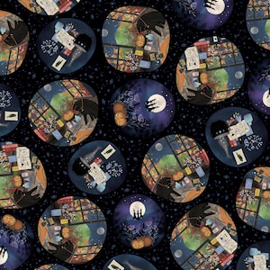 Fabric  - P&B Textiles Practical Magic Halloween Scene Toss PMAG5360-K