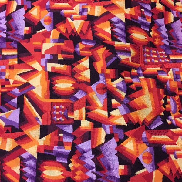 Fabric Vintage Woodrow Studios German inspired stylized/ Cubism.Surrealism inspired/ORANGE, Purple, yellow. one piece 1 yd, 24 in