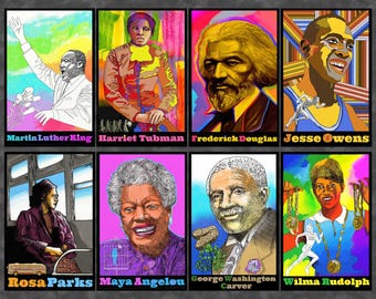 Fabric Foust Textiles DT-David Exclusives GL 0114 4C 1 multi Black History Heroes PANEL 8 images of famous African Americans