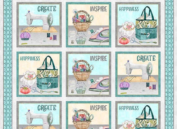 Fabric Wilmington Sew Be It Sewing quilting themed Create Inspire Happiness 6 images PANEL  32091 947