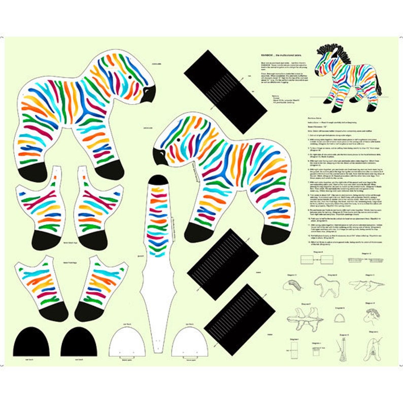 Fabric QT Fabrics Sew & Go VI Rainbow Zebra Stuffable Craft Panel 1649 26811 X image 1