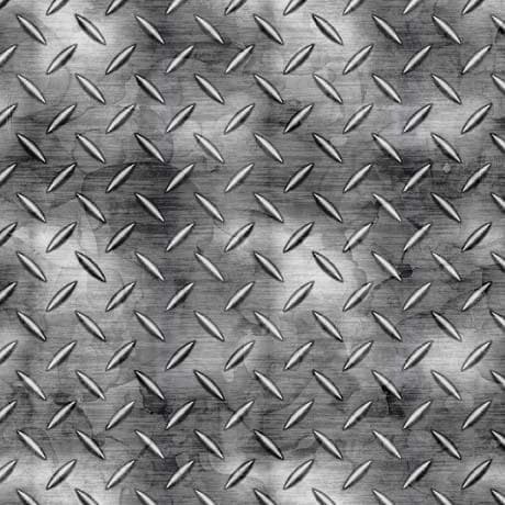 Fabric - QT Fabric -American Heroes - Metal Texture - 30685 -K smoke gray  Big Rigs Truck Gray Diamond Plate