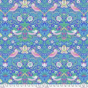 Fabric - Free Spirit - Kaffe and Morris - Kaffe Fassett interprets William Morris Strawberry Thief Bird PWKW013.BLUE