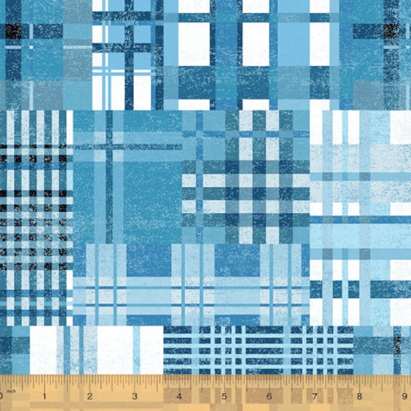Fabric Windham Fabrics -Across The USA by Whistler Studios 52207-5 in blues Retro 60s style PRINTED Madras Plaid