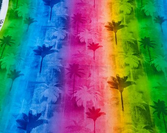Fabric 3 Wishes Palm Trees  Rainbow silhouettes tropical trees Florida style
