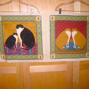 Fabric VIP Cat Gallery  Primitive Folk Art Style Cats portraits Pineapples Colonial welcome icon artist  Warren Kimble RARE PANEL