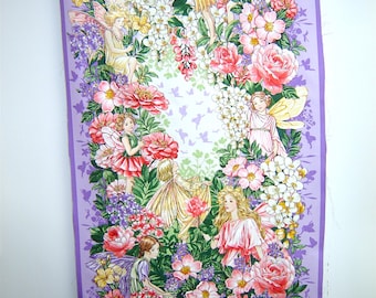 Fabric Miller Fairy Dreamland PANEL DC6796-BLOS  Victorian Style Fairies Flowers Purple border