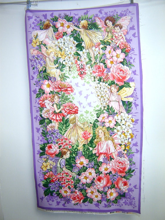 Dusk Flower Fairies Panel Border 100/% Cotton Sewing Fabric Large Pink