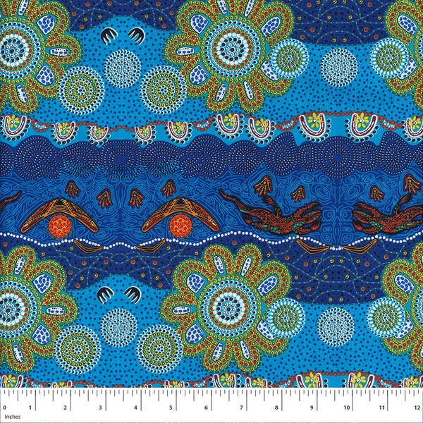 Fabric - M&S Textiles Australia Aboriginal art - Home Country Blue by Tamara Murray May - HCBL