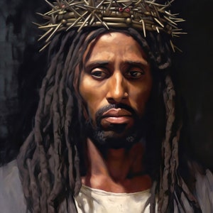 Fabric Foust Textiles Panel Black African American Jesus Christ Panel with dreadlocks crown of thorns Christian religious GL-0078-3C-1