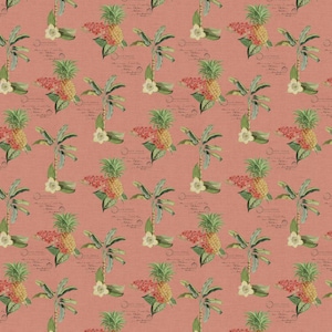 Fabric Camelot Palm Paradise Collection-Sunshine State-Coral-66240303-01 pineapple palm trees on coral background