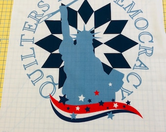 Fabric FQ size panel Quilters for Democracy 17 in wide by 22 in long Red white and blue lady liberty on quilting weight cotton patriotic sew
