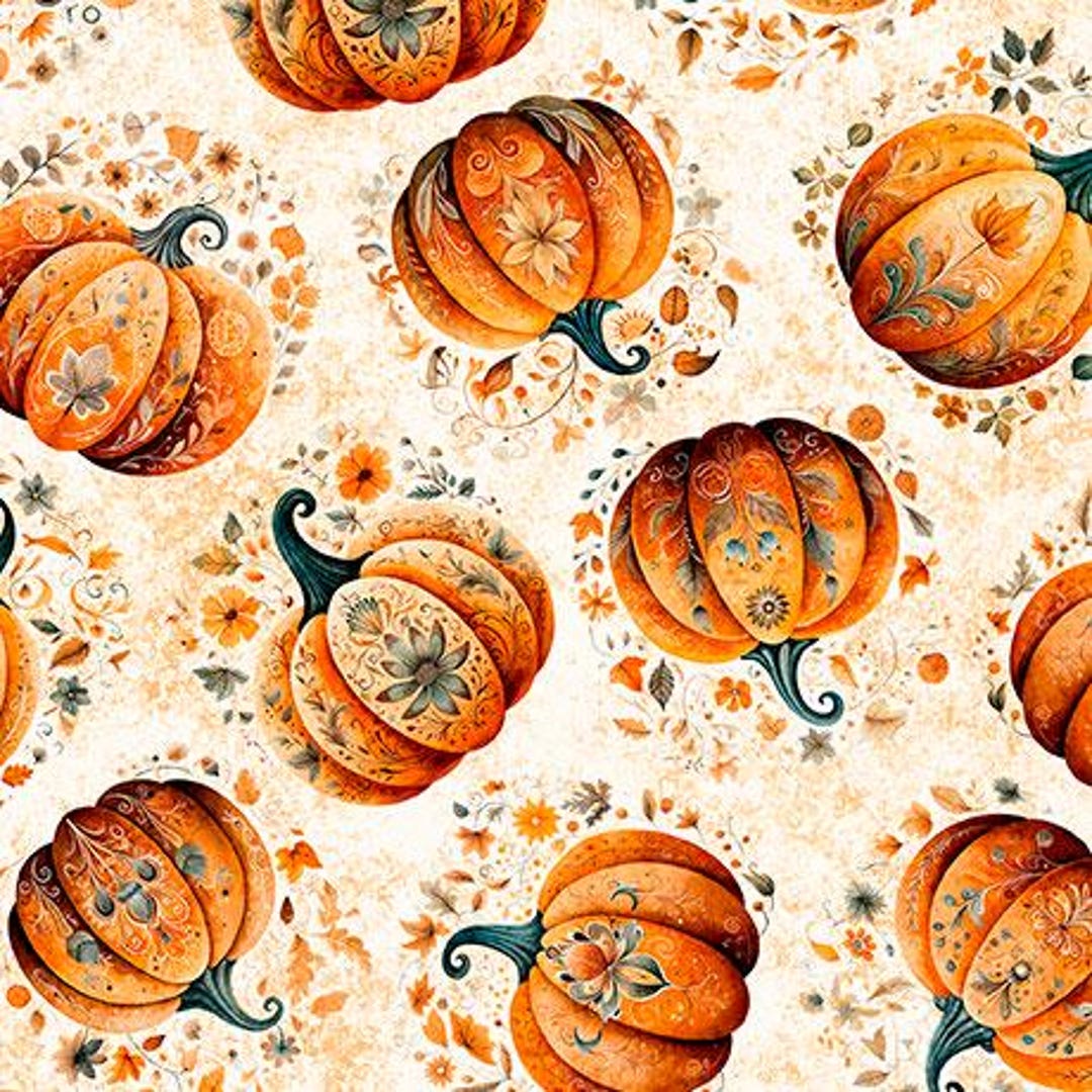 Fabric - QT Fabrics Halloween Fall Tossed Decorative Pumpkins Harvest ...