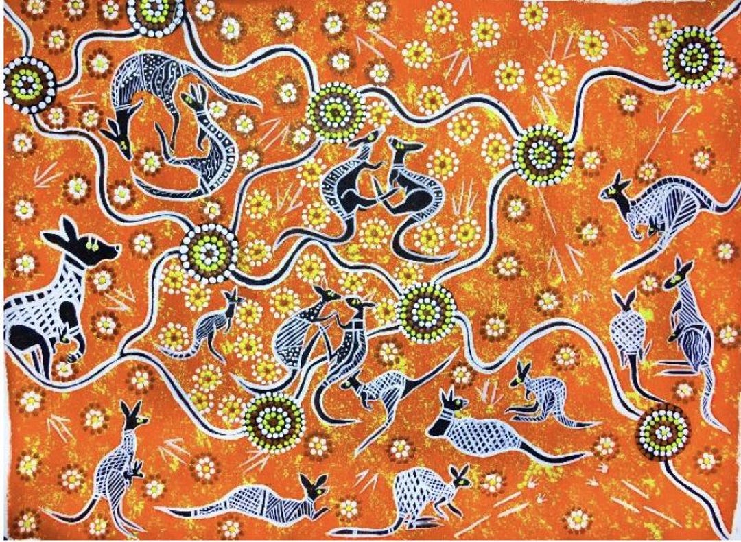 Fabric - M&S Textiles Australia Aboriginal Art Kangaroo Dreaming 2 ...