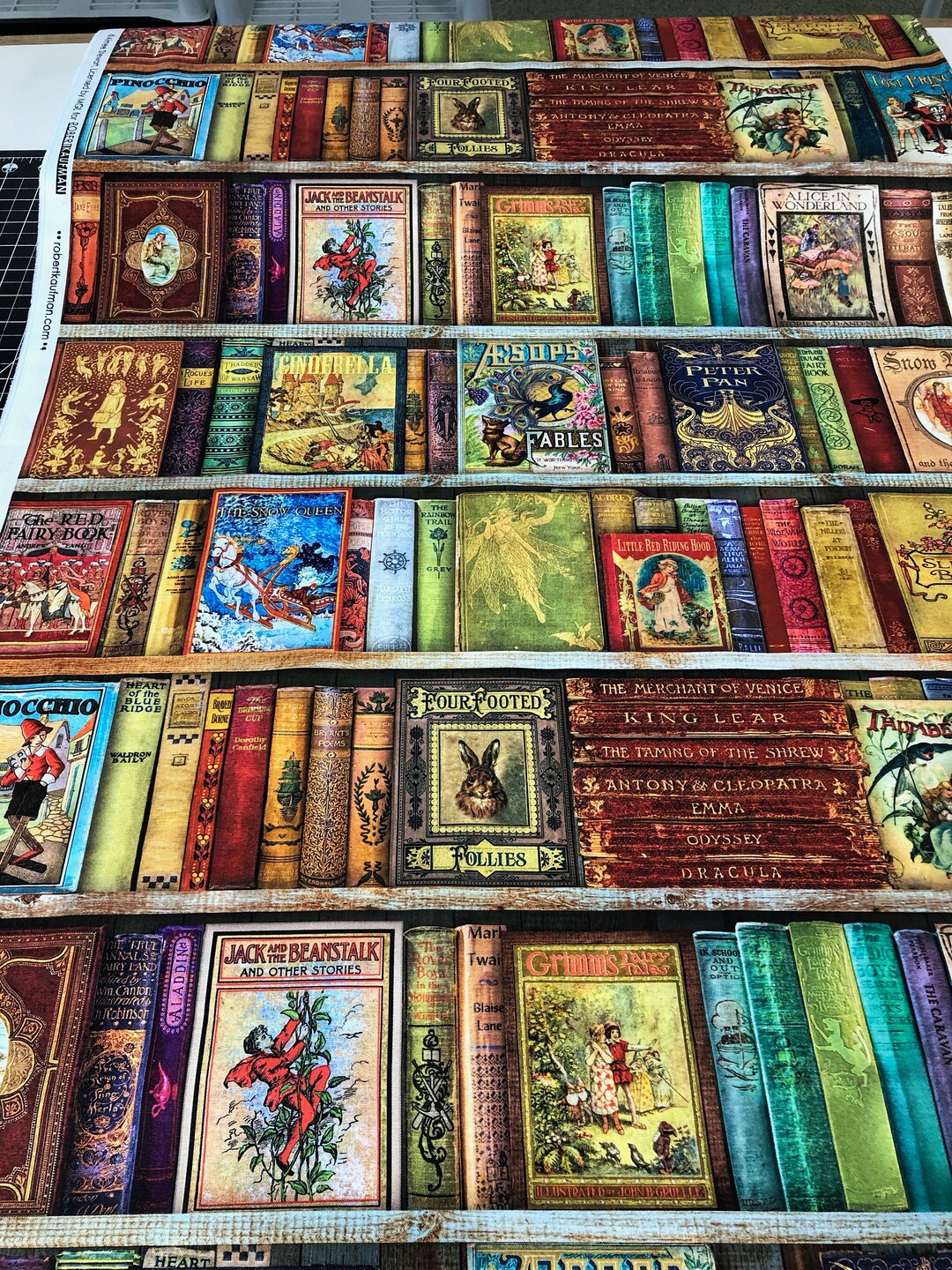 Fabric Robert Kaufman Library of Rarities Book Shelf Cross Wise Stripe