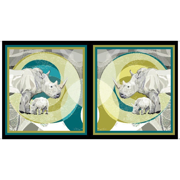 Fabric - QT Fabrics - REMARKABLE Rhinos -Rhino Panel 28749 -X Panel for the collection