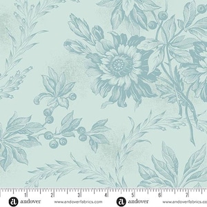 Fabric - Andover Fabrics Sewing Bird Edyta Sitar Laundry Basket Quilts Large romantic tonal blue floral A-1603 B