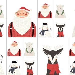 Merrymaking Santa Snowman Reindeer Bear Panel - Gingiber - PER PANEL Merrymaking Santa Snowman Reindeer Bear Panel - Gingiber - PER PANEL