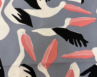 Fabric - Cloud 9  Cloud9 Organic Cotton CANVAS weight  Pelicans on Gray birds 54 inches wide 228453