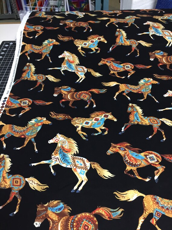 Fat Quarter Southwest Horses Painted Ponies Brite Cotton Quilting Fabric