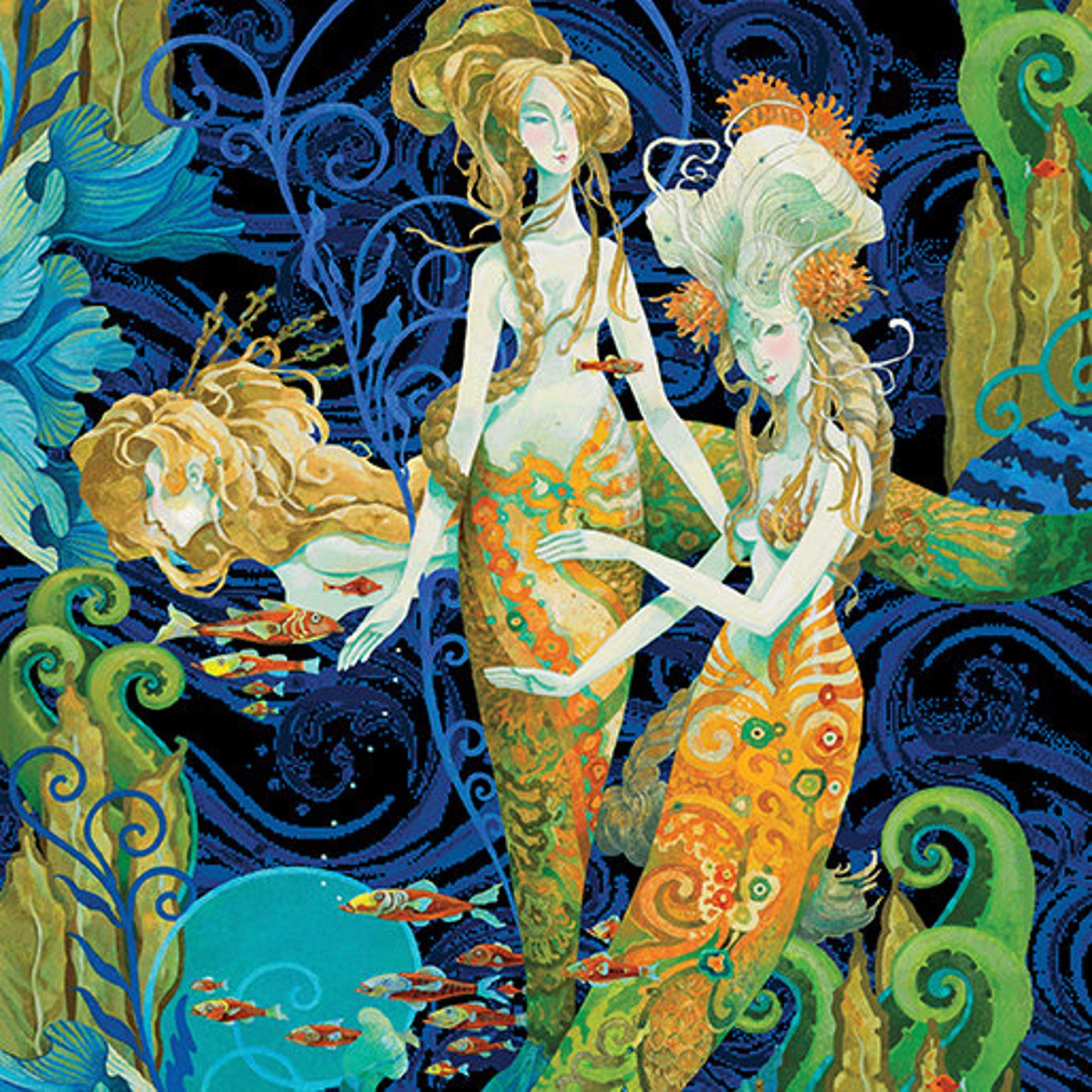 Fabric-benartex Mythical Mermaids PANEL David Galchutt - Etsy