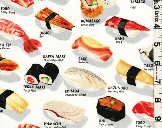 Fabric Kaufman JAPANESE SUSHI Fish Names in Japanese and English